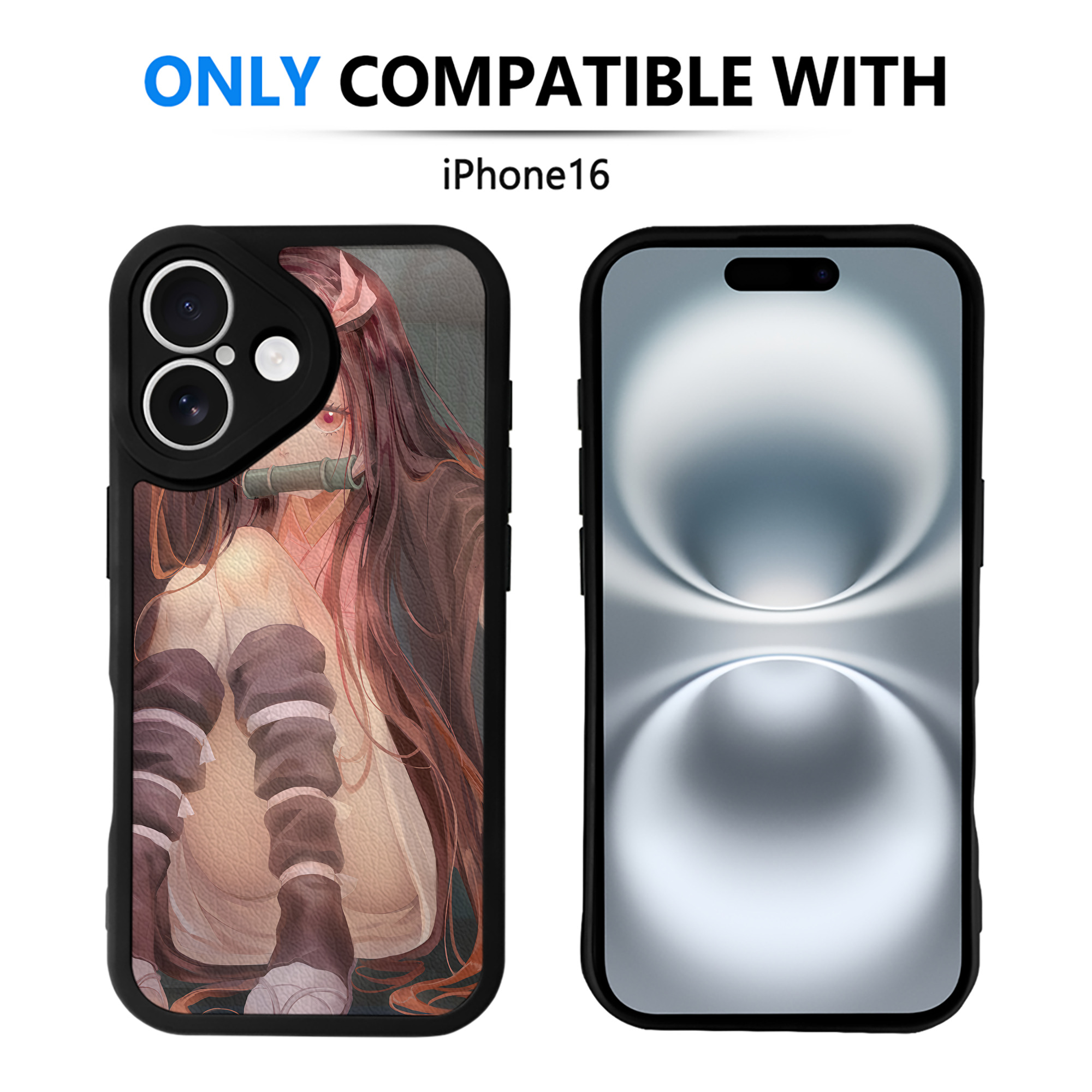 （画像用） 鬼滅の刃（きめつのやいば）竈門 禰󠄀豆子／かまど ねずこ Kamado Nezuko 【iPhone 16シリーズ対応】シリコンスマホケース（レザー調） 材質：シリコン